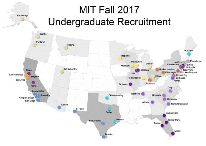 Map of cities visited by undergraduate admissions officers this fall