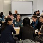 Associate Professor Maria Yang (far right) speaks with participants at the Rising Stars in Mechanical Engineering Workshop.